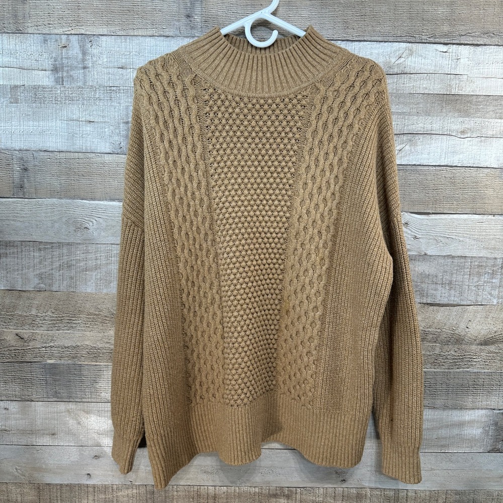 GAP Camel Knit Mock Neck Cable Knit Sweater Women's Size Medium Oversized‎